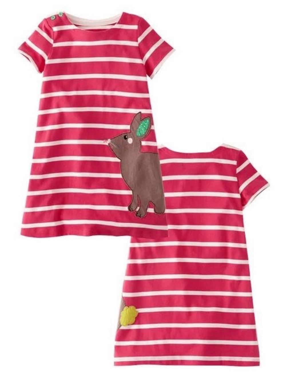 Mini Boden Pink and White Striped Bunny Applique Dress